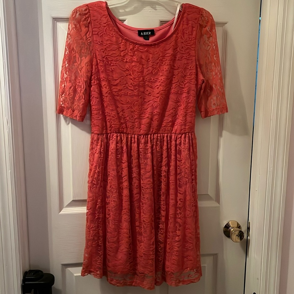 A. Byer Coral Lace Dress (Size L)